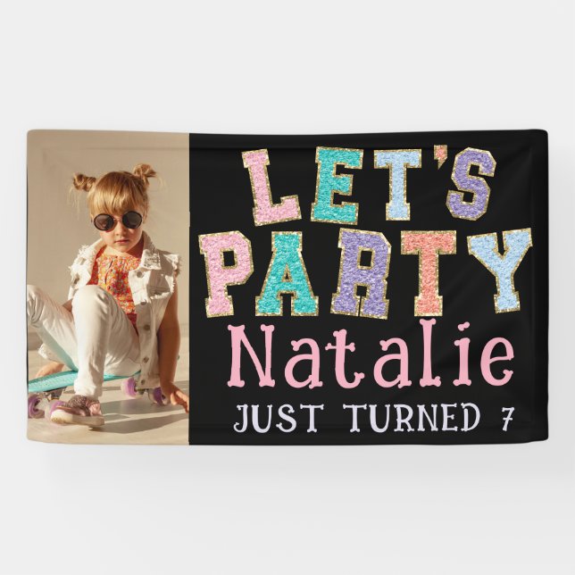 Party Preppy Imitats Chenille Geburtstagsparty Banner (Horizontal)