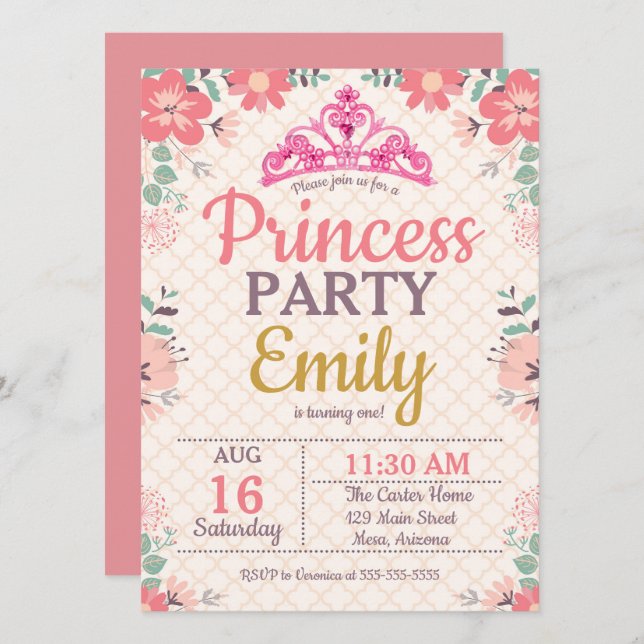 Party Princess für ein Jahr Einladung (Vorne/Hinten)
