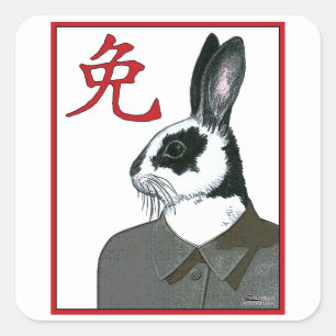 Party Rabbit Quadratischer Aufkleber