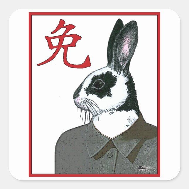 Party Rabbit Quadratischer Aufkleber (Vorderseite)