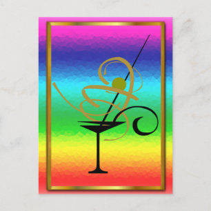 Party RAINBOW MARGARITA GOLD FRAME GLASS POSTCARD Postkarte