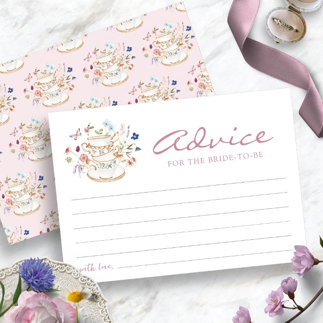 Party-Ratenkarte für rosa Tee Einladung (Pink Bridal Tea Party Advice Card by Painted Paperie
)