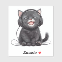 Party-Ready Black Kitten mit Kopfhöreraufkleber Aufkleber