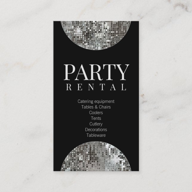Party Rental Tableware Star Disco Ball Black Card Visitenkarte