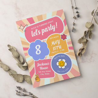 Party Retro Groovy Pink Girl Geburtstag Einladung