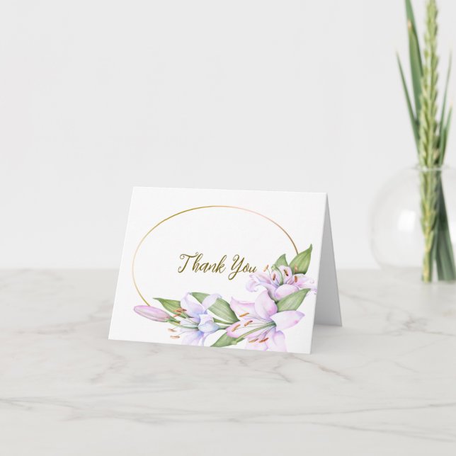 Party Rosa Lily Blume Golden Frame Schöne Dankeskarte (Vorderseite)