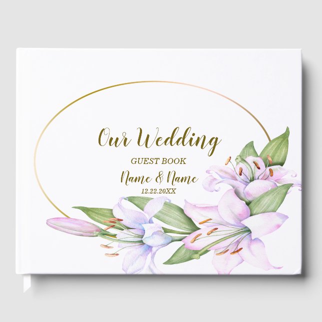 Party Rosa Lily Blume Golden Frame Schöne Gästebuch (Vorderseite)