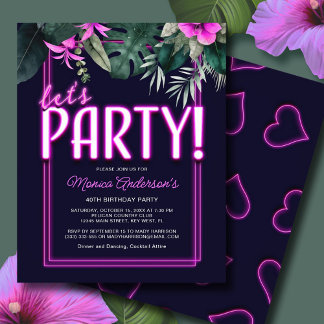 Party Rosa Neon Tropical Birthday Flyer