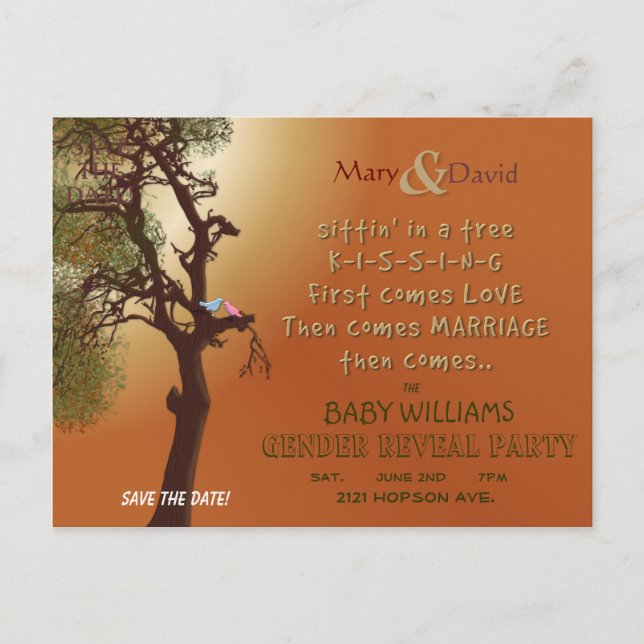 Party Save the Date Geschlecht Ankündigungspostkarte (Vorderseite)