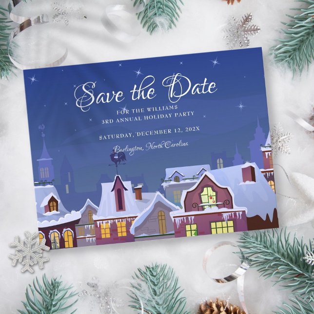 Party Save the Date Weihnachten Winter Ankündigungspostkarte (Family Party Save the Date Christmas Winter Announcement Postcard)