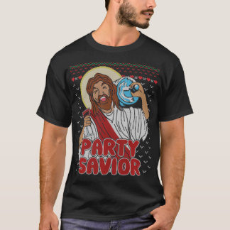 Party Savior Jesus Christ Santa Beer Ugly Christma T-Shirt