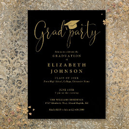 Party-Script-Abschluss für Schwarz und Gold Einladung
