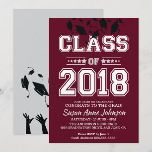 Party Silver and Burgundy Grad 2018 Einladung