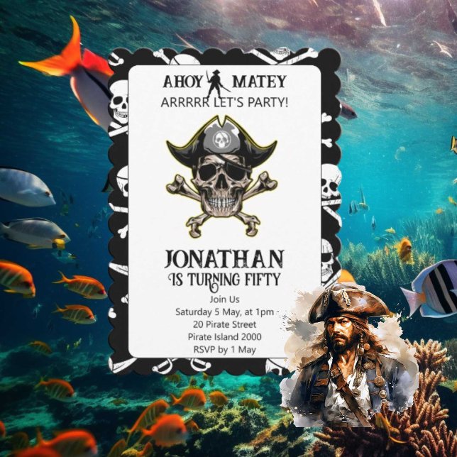 Party Skull and Bones theme Einladung (Pirate Themed Birthday Party Invitation)