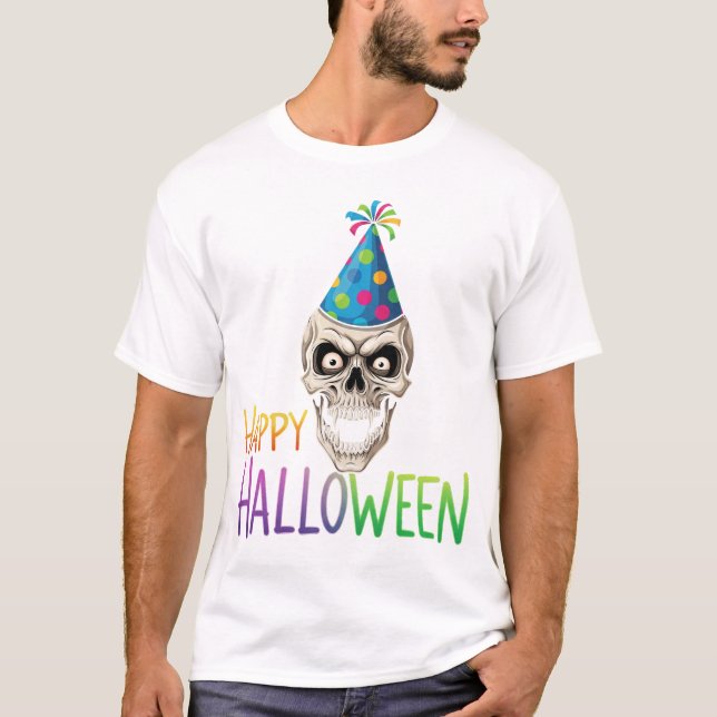 Party Skull mit farbenfrohen Halloween T-Shirt (Vorderseite)