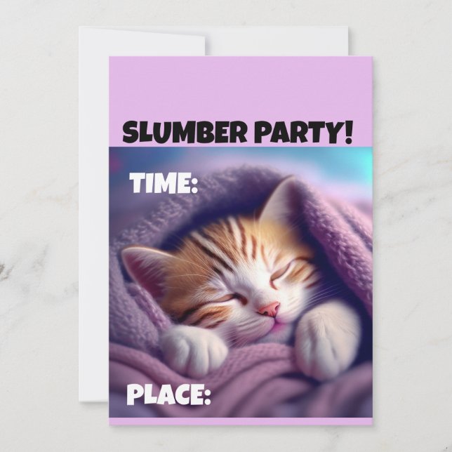 PARTY SLUMBER GEBURTSTAG NIEDLICHE CAT-INVITATIONE EINLADUNG (Vorderseite)