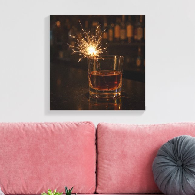 Party Sparkler In a Glass Of Whiskey Leinwanddruck (Insitu (Wohnzimmer))