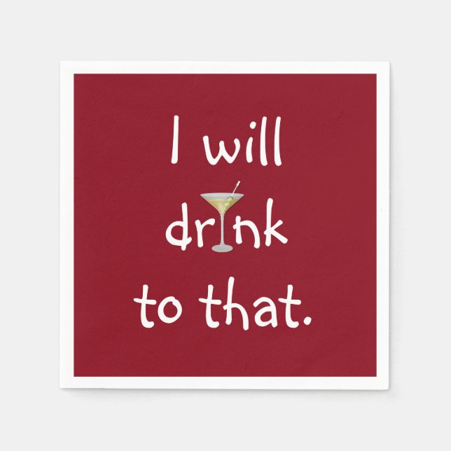 Party Spaß mit Martini auf Rot Serviette (Vorderseite)