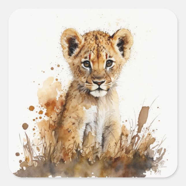 Party Square Sticker von Watercolor Lion King (Vorderseite)