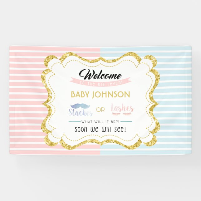 Party "Staches oder Lashes Welcome Sign Gender Rev Banner (Horizontal)