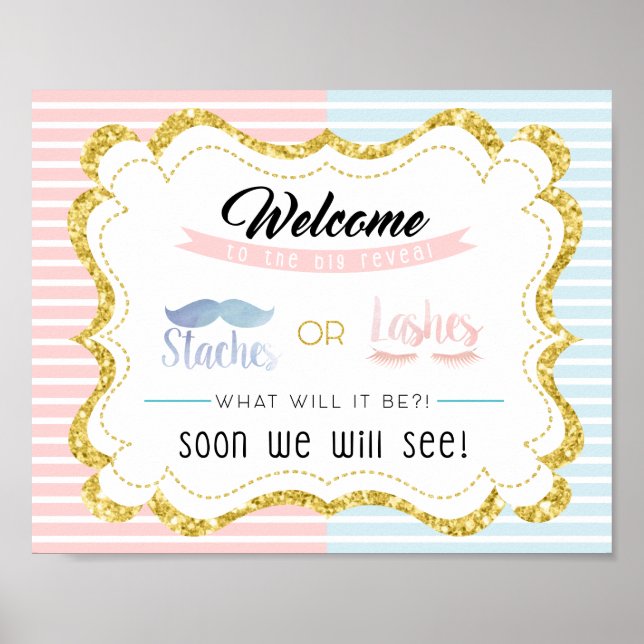 Party "Staches oder Lashes Welcome Sign Gender Rev Poster (Vorne)