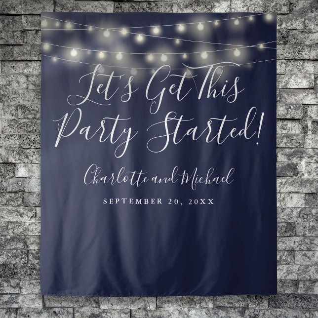 Party startete Lights Navy Blue Foto Hintergrund Wandteppich (Party Started Lights Navy Blue Photo Backdrop)
