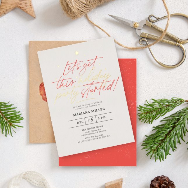 Party startete Script Red Christmas Holiday Party Folieneinladung (Von Creator hochgeladen)