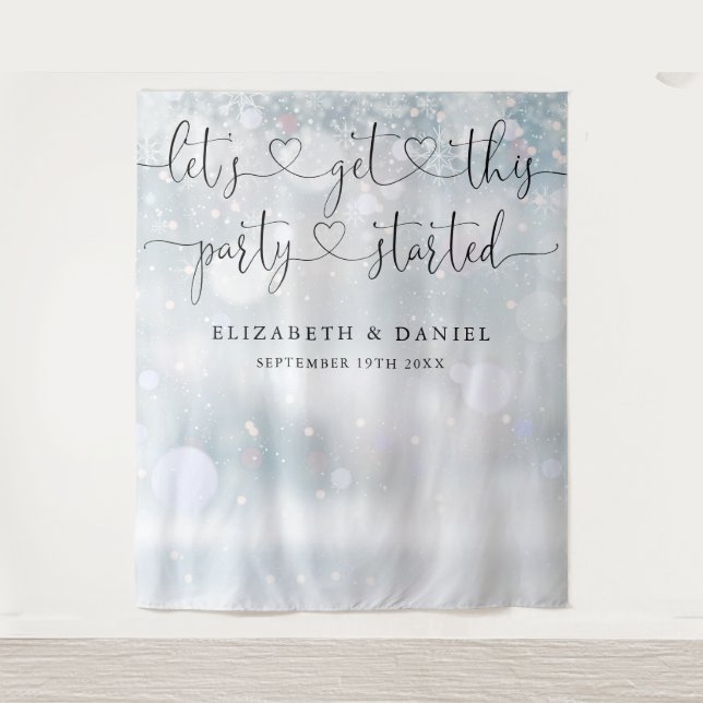 Party startete Skript Winter Wedding Foto Hintergr Wandteppich (Vorderseite)
