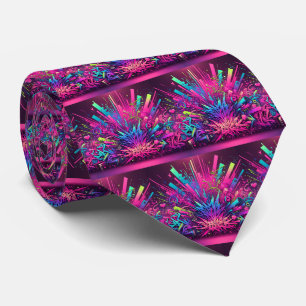 Party Streamers Confetti Print in Neon Colors Krawatte