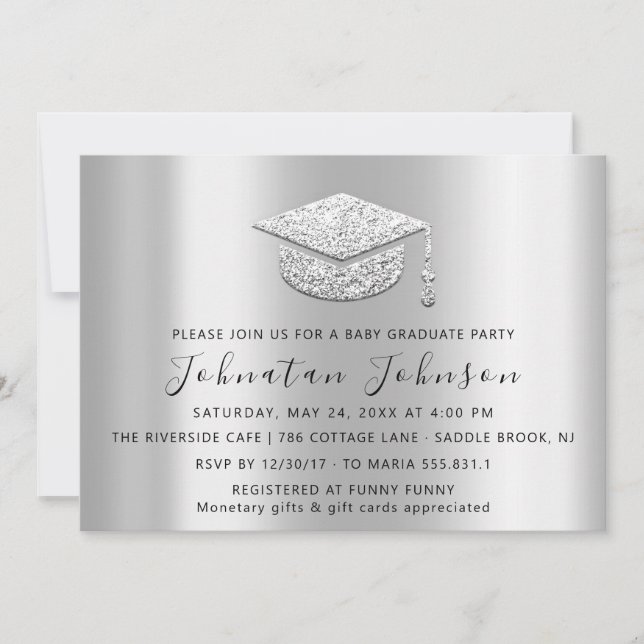 Party Student Silver Gray Barret Einladung (Vorderseite)