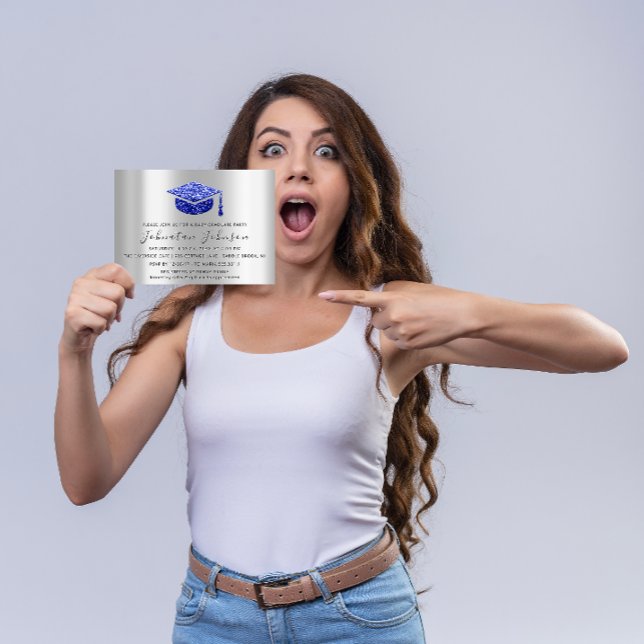 Party Student Silver Gray Royal Blue Simp Einladung (Graduate Party Student Silver Gray Royal Blue Simp Invitation)