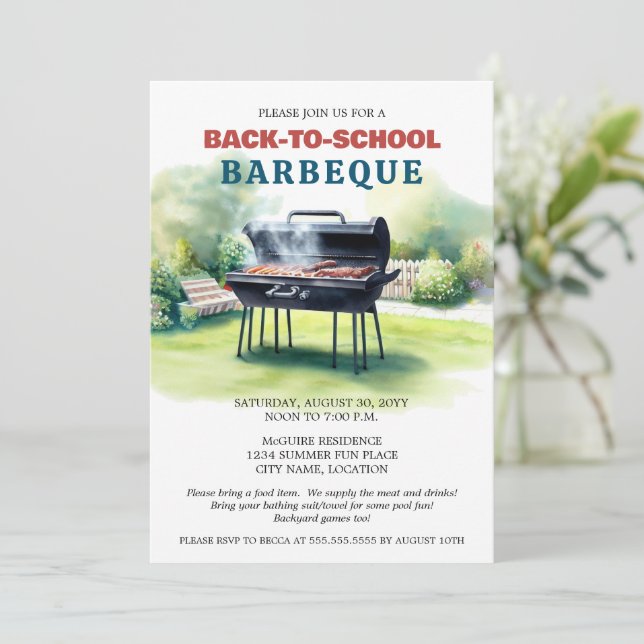 Party "Summer Back to School GRILLEN" Einladung (Stehend Vorderseite)