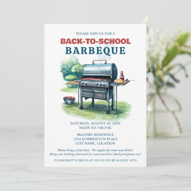 Party "Summer Back to School GRILLEN" Einladung (Stehend Vorderseite)
