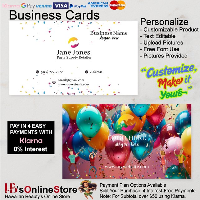 Party Supply Retailer Business Cards 19 Visitenkarte (Party Supply Retailer Business Cards 19.)