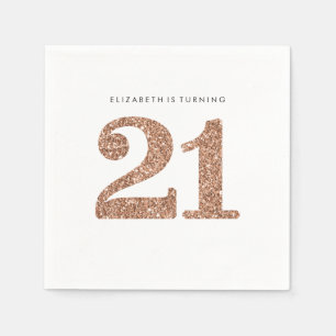 PARTY TABLE LARGE AGE Moderne 21 Rose Gold Glitzer Serviette