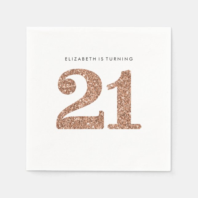 PARTY TABLE LARGE AGE Moderne 21 Rose Gold Glitzer Serviette (Vorderseite)