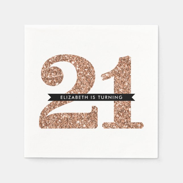 PARTY TABLE LARGE AGE Moderne 21 Rose Gold Glitzer Serviette (Vorderseite)