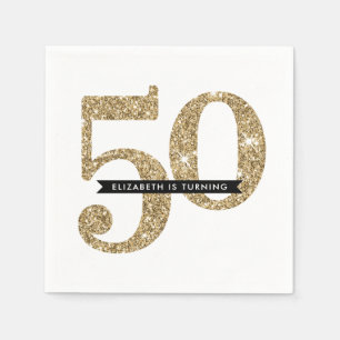 PARTY TABLE LARGE AGE Moderner 50 Glam Gold Glitze Serviette