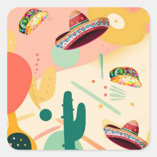 Party Tacos und Sombreros Quadratischer Aufkleber
