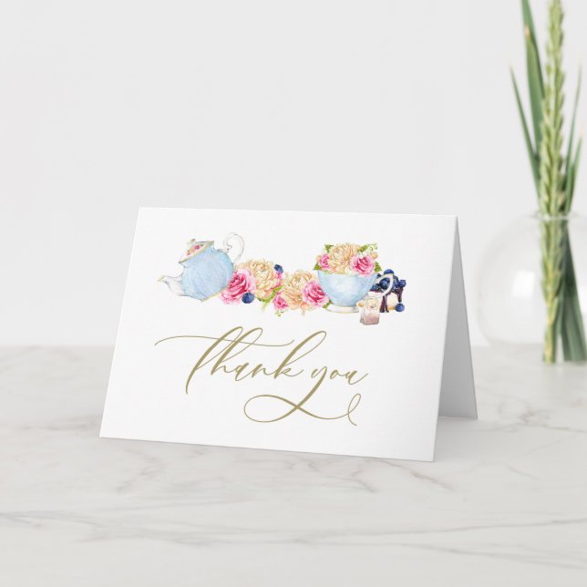 Party Tee im Wasserfarbengarten Handschrift Karte (Vorderseite)