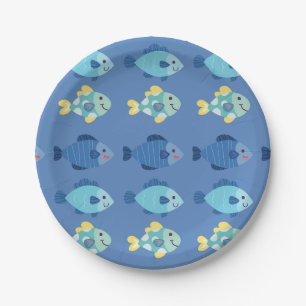 Party-Teller aus Papier - Mehrfarbige Fische Pappteller