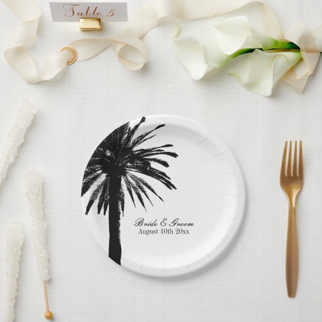 Party-Teller mit exotischer Palme Pappteller (Hochzeit)