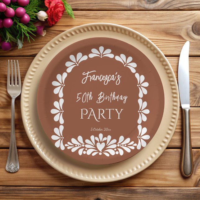 Party Terracotta talavera Pappteller (Mexican fiesta birthday party terracotta talavera custom monogrammed paper plates personalized decor)