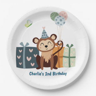Party-Tier, Affe mit Geschenken und Luftballon Pappteller