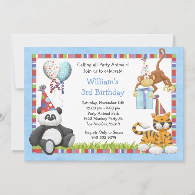 Party-Tier-Geburtstags-Party Einladung (Vorderseite)