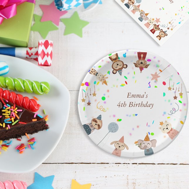Party Tiere anpassbar Pappteller (Girly Birthday Party Animals customizable Paper Plates)