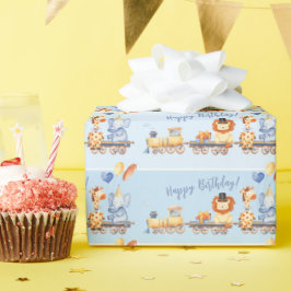 Party Tiere auf Zug Kid Jungle Happy Geburtstag Geschenkpapier