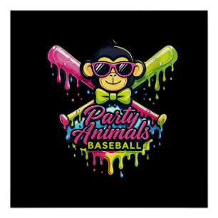 Party-Tiere Baseball Lustiger Affe Damen Poster