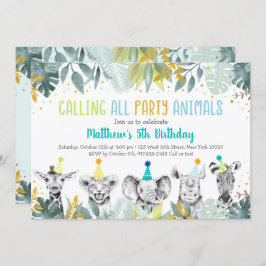 Party Tiere Blue Gold Safari Geburtstag Einladung