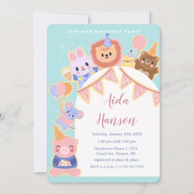 Party Tiere Extravaganza Einladung zum Geburtstag (Vorderseite)